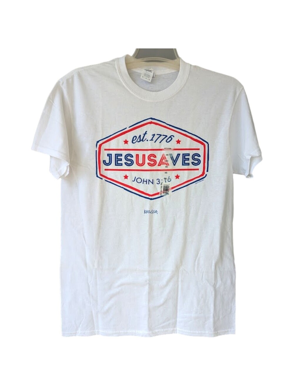 Vintage Kerusso Jesus Saves Graphic T-Shirt Mens M White Patriotic NWT 20x29.5